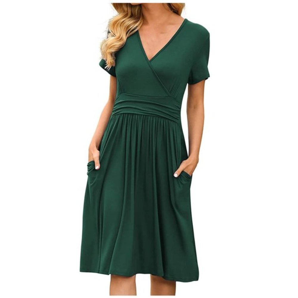 🆕 Medium NEW Fashion Women's Short Sleeve Printed V-Neck  Skinny Tank Dress